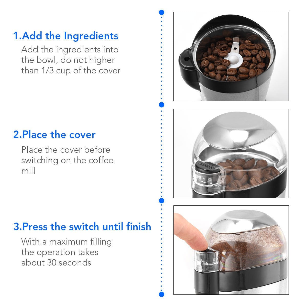 Coffee Ginders  One Touch Push-Button Control, Stainless Steel