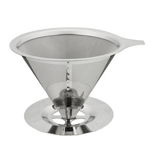 Stainless Steel Pour Over Cone Coffee Dripper Double Layer Mesh Filter Paperless Brewer